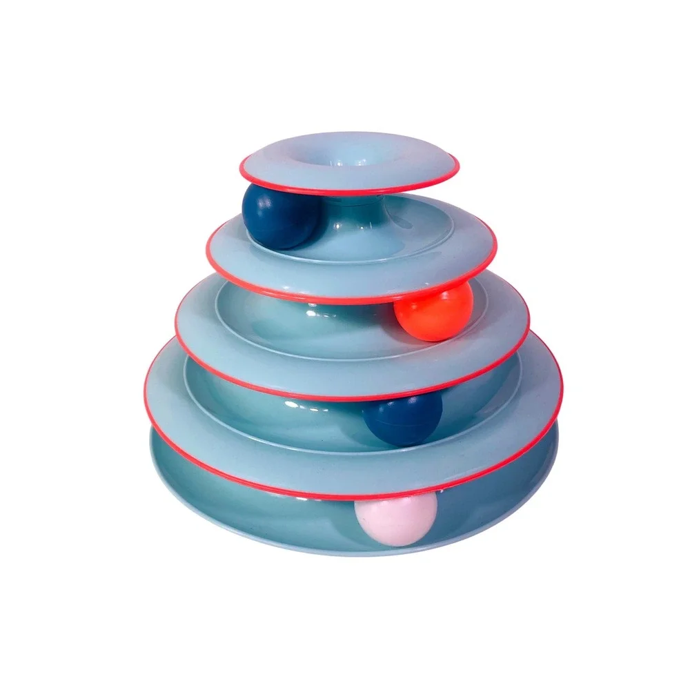 Interactive 4-Tier Cat Tower Track Toy Blue Multi-Level Ball Spinner Pet Toy
